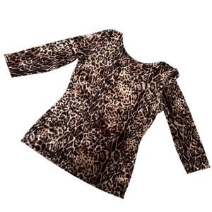 Boston Proper Leopard Velour Top sz M Mob Wife Animal Print Stretch Made in USA